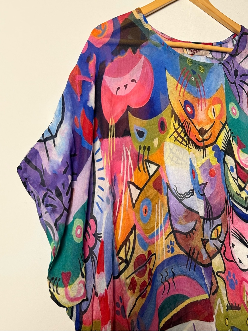Sterling Styles Colorful Artsy Cats Cover Up Top ONE SIZE - up to a 3X - Picture 3 of 10